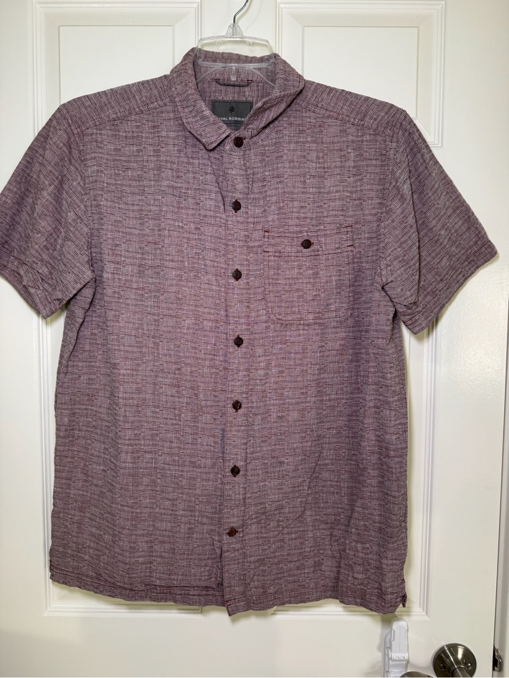 Royal Robbins Short-Sleeve Organic Cotton LinenButton-Down Shirt Heathered Mauve